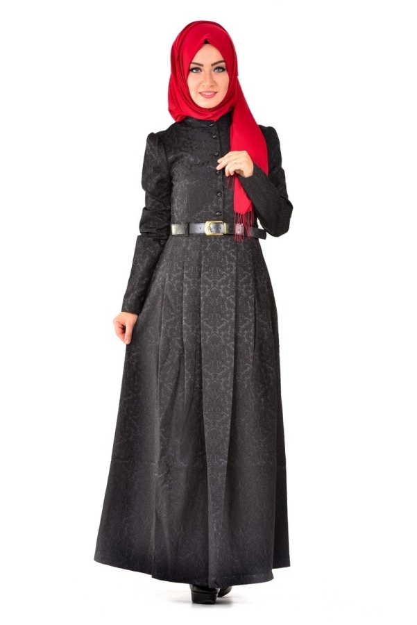 Jakarlı Elbise Siyah-2016
