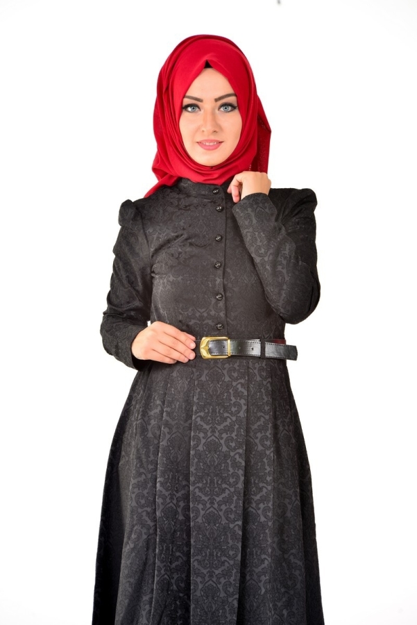 Jakarlı Elbise Siyah-2016