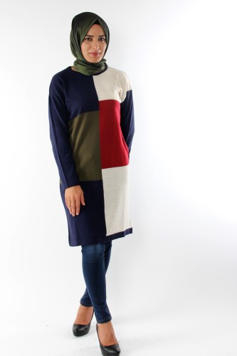 Kare desenli triko tunik-laci0560 - Thumbnail