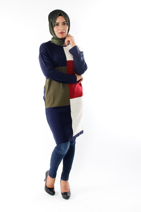 Kare desenli triko tunik-laci0560