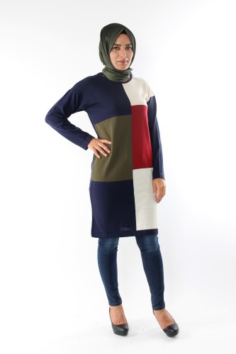 Kare desenli triko tunik-laci0560 - Thumbnail