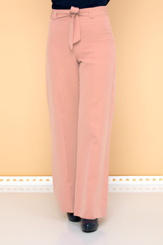 Kemerli Bol Paça Pantolon-2092 Pudra - 1