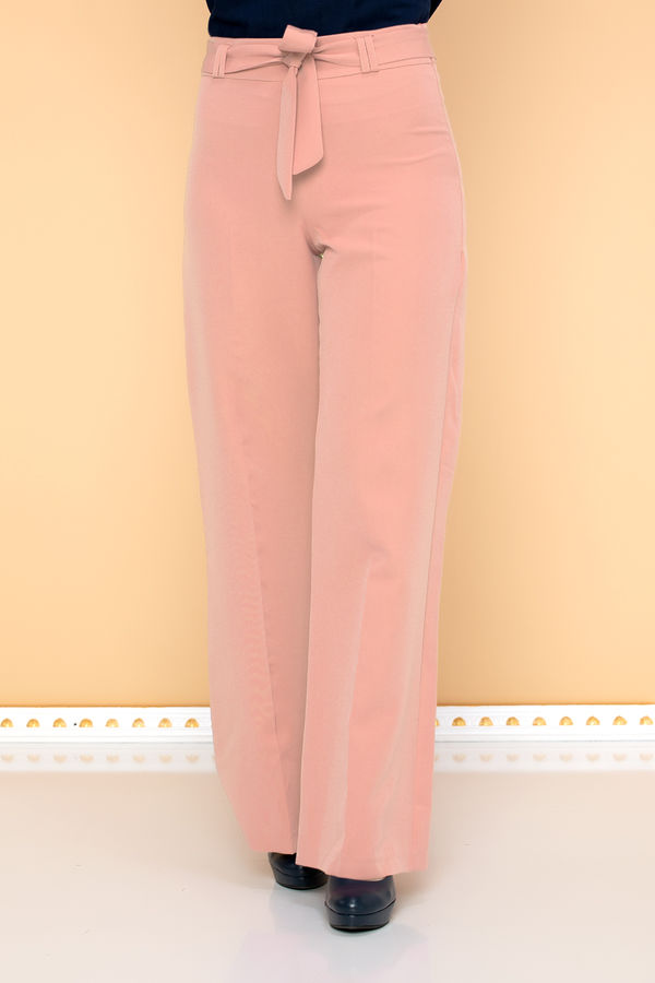 Kemerli Bol Paça Pantolon-2092 Pudra - 1