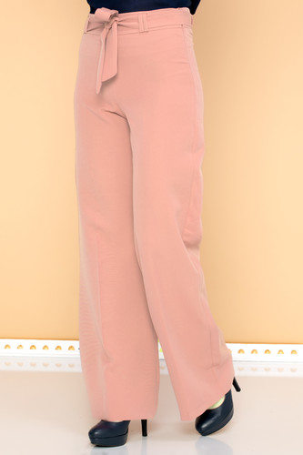 Kemerli Bol Paça Pantolon-2092 Pudra - 3