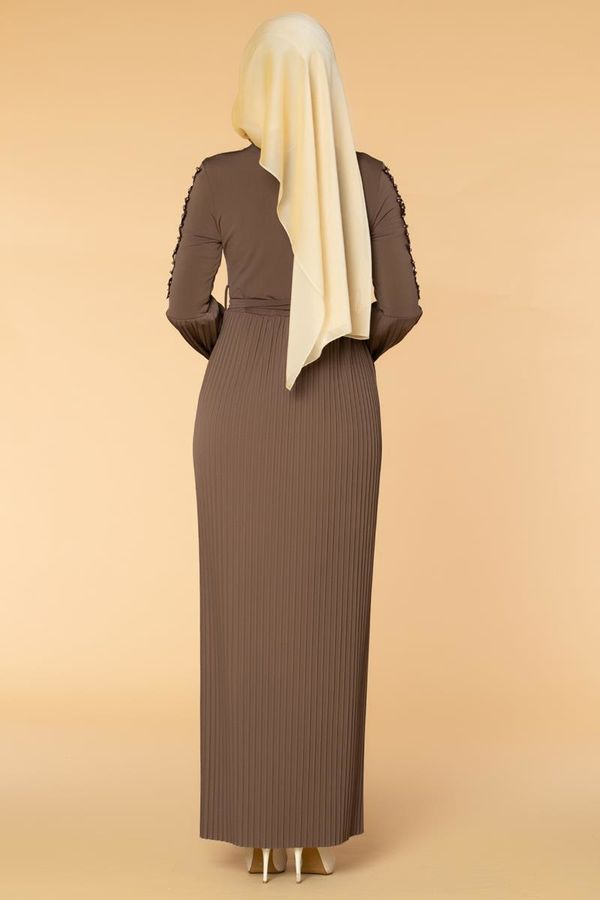 Kol İnci Ve Güpür Detay Sandy Elbise-1734 Vizon