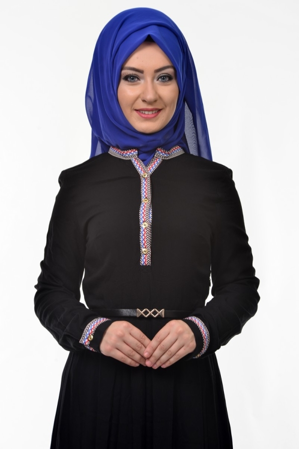 Kol Ve Göğüs Nakış İşlemeli Elbise Siyah-3318