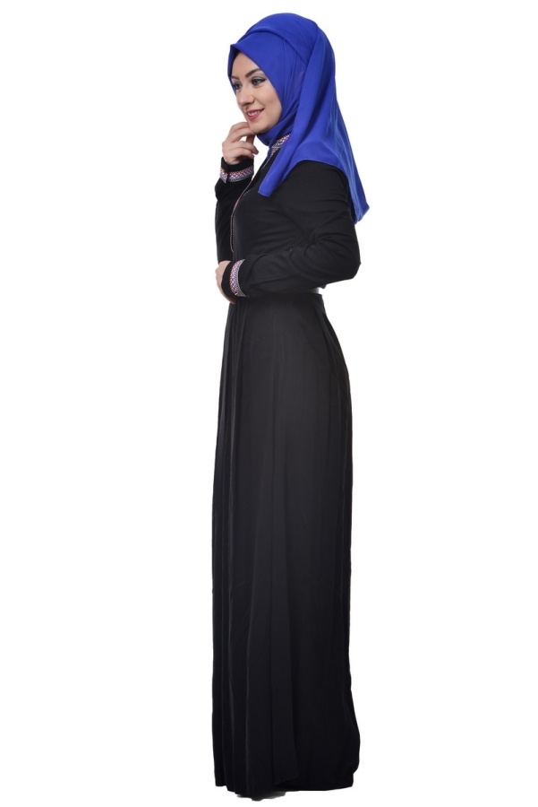 Kol Ve Göğüs Nakış İşlemeli Elbise Siyah-3318