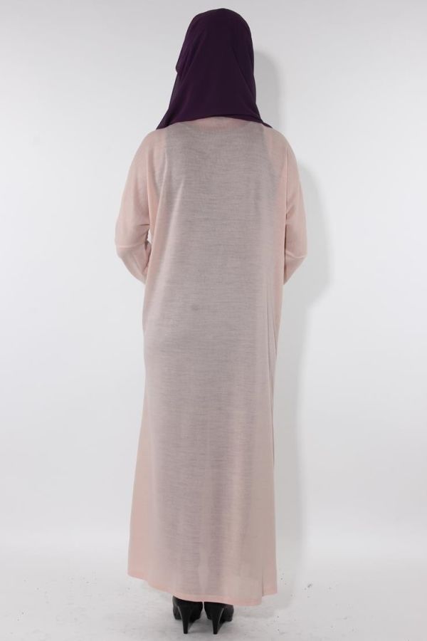 Kol ve Ön İnci Detay Triko elbise-Pudra0575