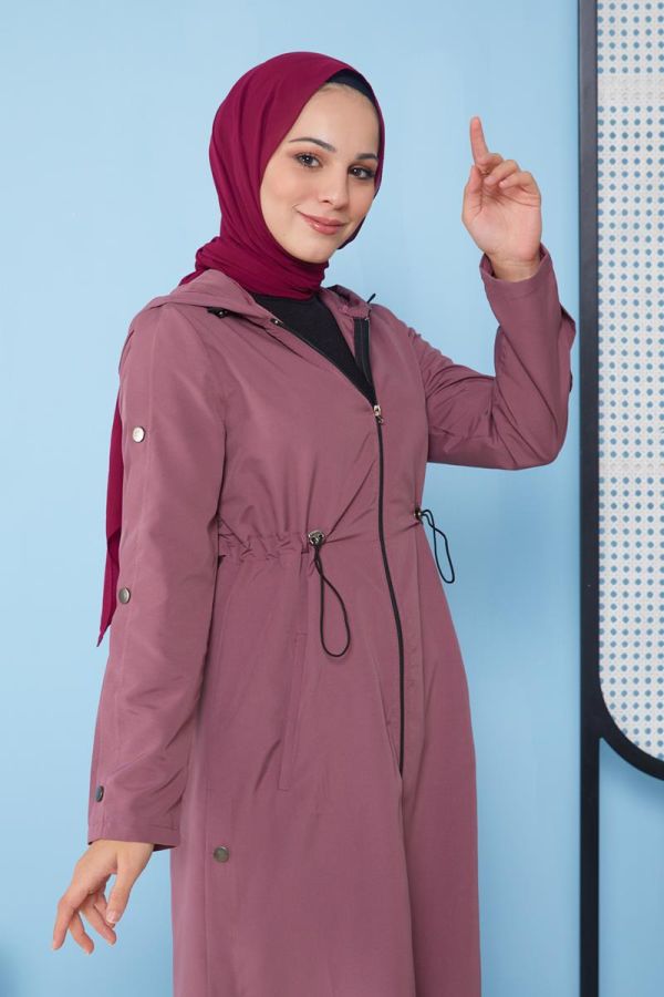 Kol Ve Yan Düğme Detaylı Trençkot-3102 Gülkurusu