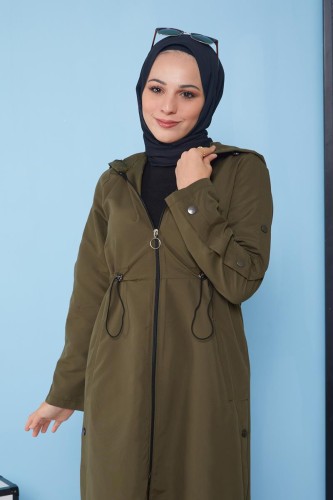 Modaebva - Kol Ve Yan Düğme Detaylı Trençkot-3102 Hakiyeşili (1)