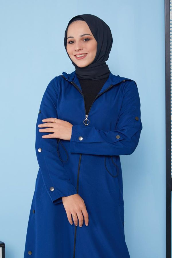 Kol Ve Yan Düğme Detaylı Trençkot-3102 İndigo
