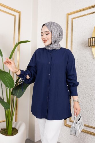 Kolları Bağcık Detaylı Tesettür Tunik-5218 Lacivert - Modaebva (1)