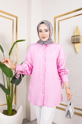 Kolları Bağcık Detaylı Tesettür Tunik-5218 Pembe - Modaebva (1)