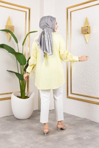 Kolları Bağcık Detaylı Tesettür Tunik-5218 Sarı - 6