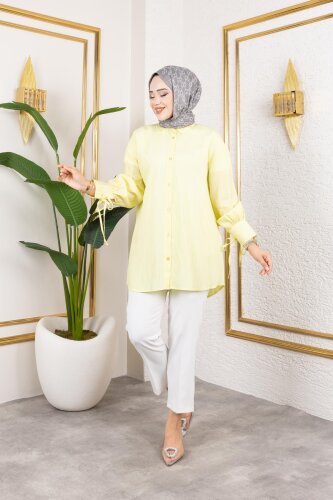 Kolları Bağcık Detaylı Tesettür Tunik-5218 Sarı - Modaebva