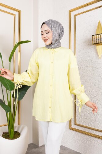 Kolları Bağcık Detaylı Tesettür Tunik-5218 Sarı - Modaebva (1)