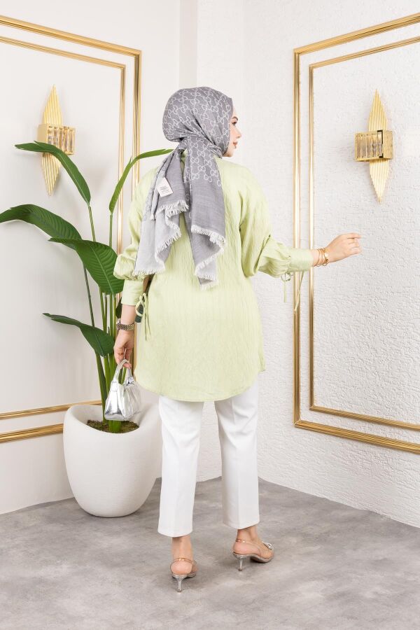 Kolları Bağcık Detaylı Tesettür Tunik-5218 Yeşil - 6
