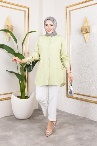 Kolları Bağcık Detaylı Tesettür Tunik-5218 Yeşil - Modaebva
