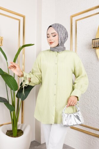 Kolları Bağcık Detaylı Tesettür Tunik-5218 Yeşil - Modaebva (1)
