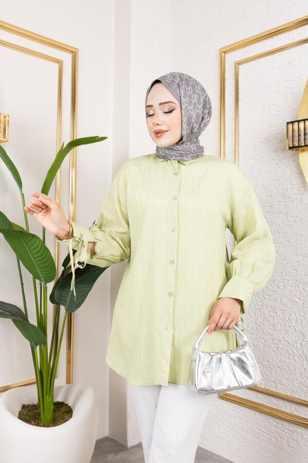 Kolları Bağcık Detaylı Tesettür Tunik-5218 Yeşil - 2