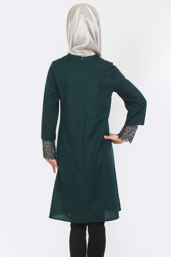 Kolları Güpür Detaylı Tunik Yeşil-ZRD1167