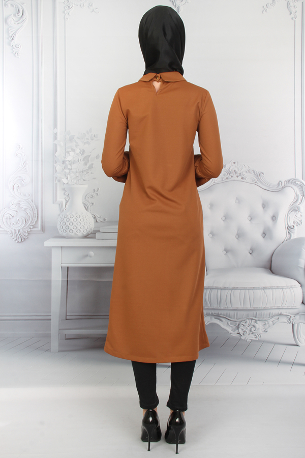 Kolları Volanlı Nakış İşlemeli Tunik Hardal Sarısı-ZRD1181