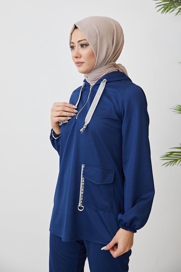Kolu Lastikli Cep Detaylı Takım-3076 İndigo - 5