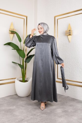 Kolu Lastikli Kuşaklı Elbise--4833 Siyah - Modaebva (1)