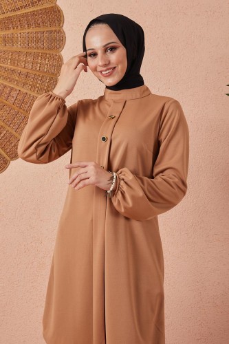 Modaebva - Kolu Lastikli Tesettür Tunik-3081 Taba (1)