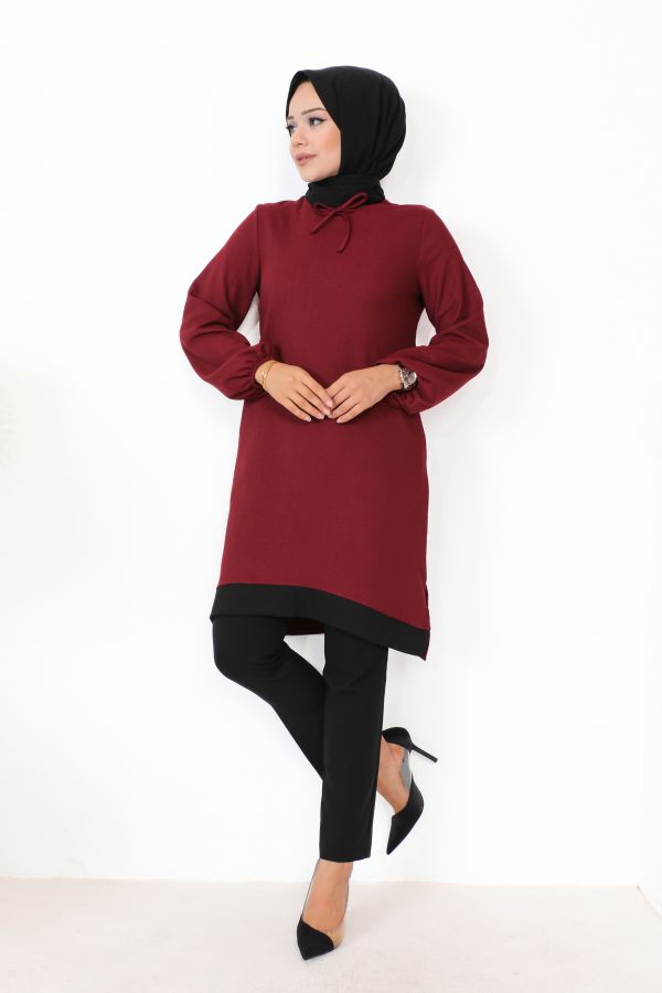 Kolu Lastikli Tesettür Tunik-3160 Bordo