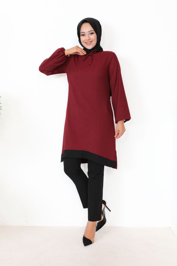 Kolu Lastikli Tesettür Tunik-3160 Bordo