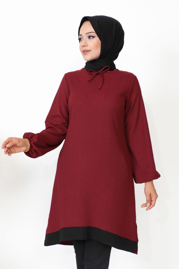 Kolu Lastikli Tesettür Tunik-3160 Bordo