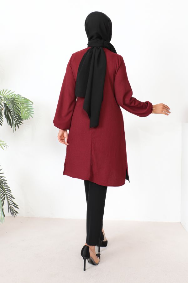 Kolu Lastikli Tesettür Tunik-3160 Bordo