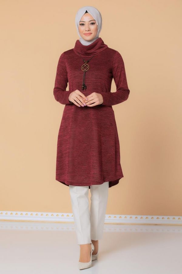 Kolyeli Boğazlı Tunik-3023 Bordo