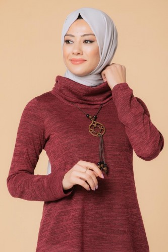 Modaebva - Kolyeli Boğazlı Tunik-3023 Bordo (1)