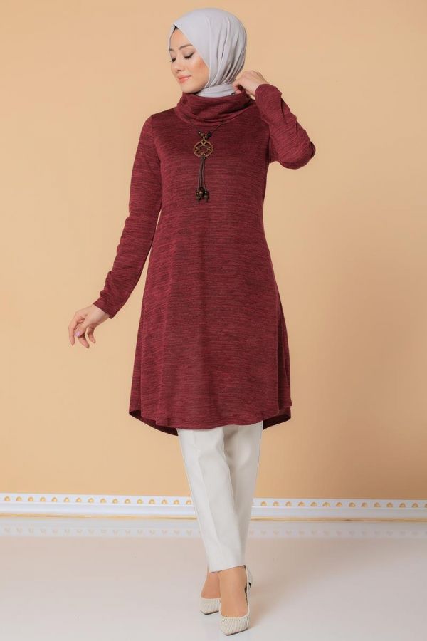 Kolyeli Boğazlı Tunik-3023 Bordo