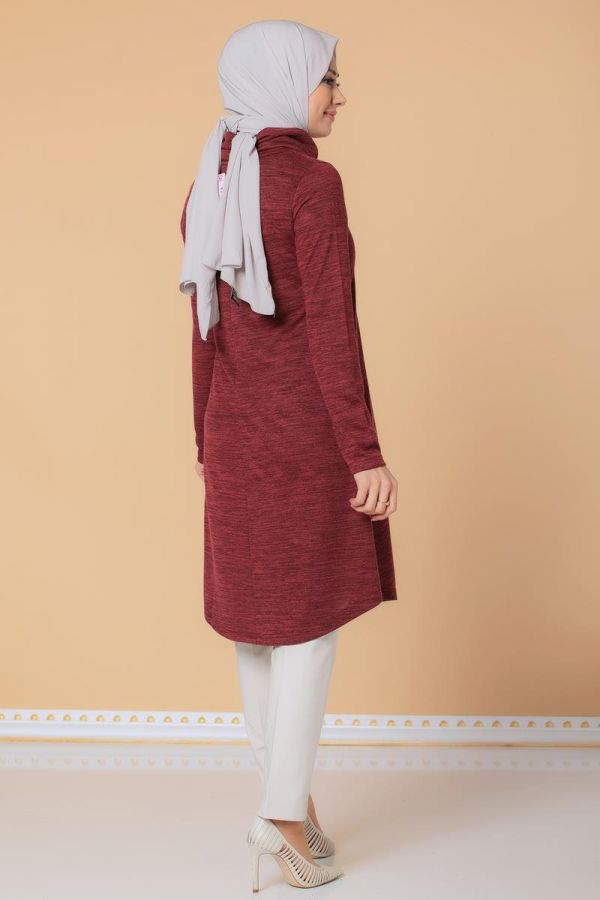 Kolyeli Boğazlı Tunik-3023 Bordo