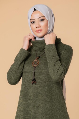 Modaebva - Kolyeli Boğazlı Tunik-3023 Hakiyeşili (1)