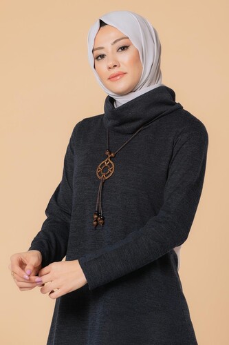 Modaebva - Kolyeli Boğazlı Tunik-3023 Lacivert (1)