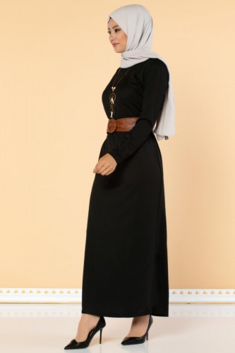 Kolyeli Elbise-2036 Siyah - 3