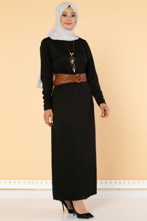  Kolyeli Elbise-2036 Siyah - 4