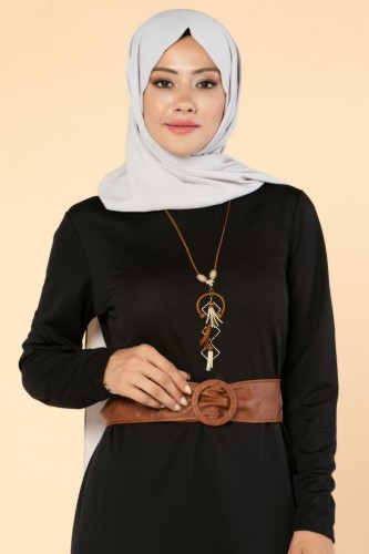  Kolyeli Elbise-2036 Siyah - 2