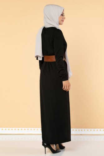  Kolyeli Elbise-2036 Siyah - 5