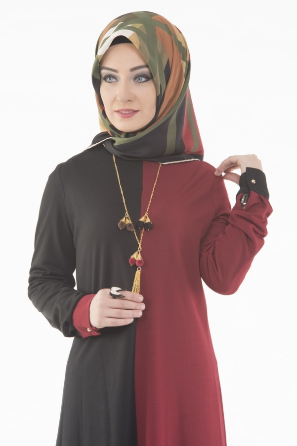 Kolyeli İki Renk Elbise 3348