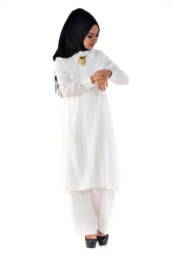 Kolyeli Mevlana Tunik Beyaz-9020