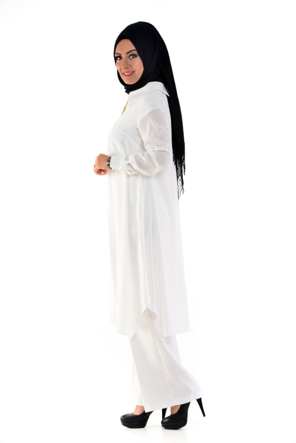 Kolyeli Mevlana Tunik Beyaz-9020