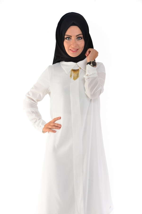 Kolyeli Mevlana Tunik Beyaz-9020