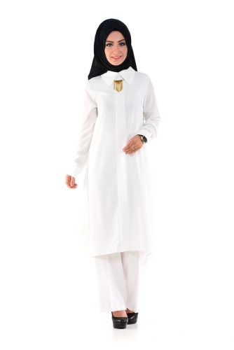 Kolyeli Mevlana Tunik Beyaz-9020 - Thumbnail