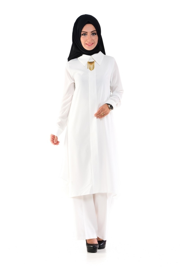 Kolyeli Mevlana Tunik Beyaz-9020