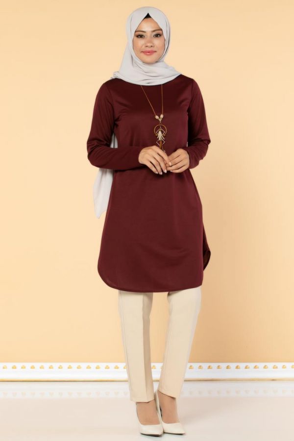 Kolyeli Tesettür Tunik-3046 Bordo